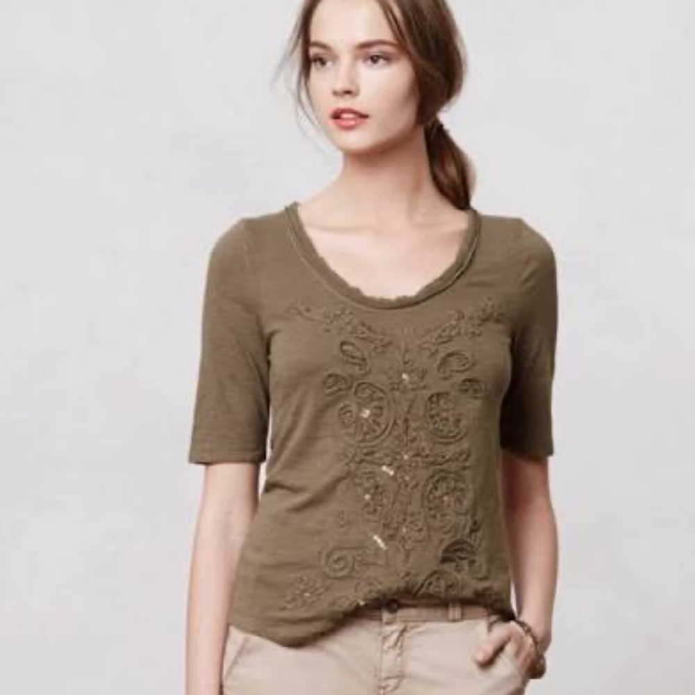Anthropologie French Knot Scoopneck by Meadow Rue in Olive Size Small